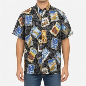 High Seas Shirt Mens Large Black Gray Hawaiian Aloha USA Made Short Sleeve